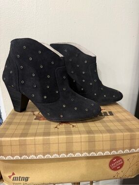 MTNG Black Suede Studded Ankle Booties
